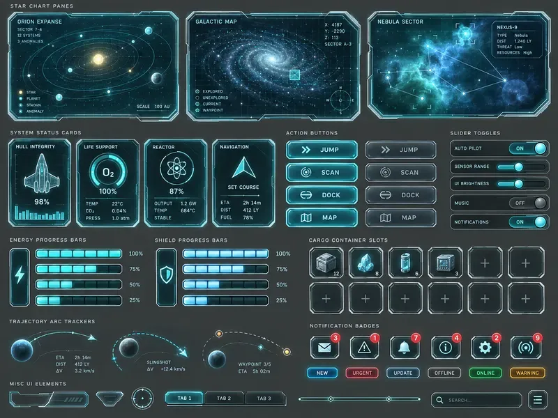 Scifi Holographic Game UI Kit Sheets
