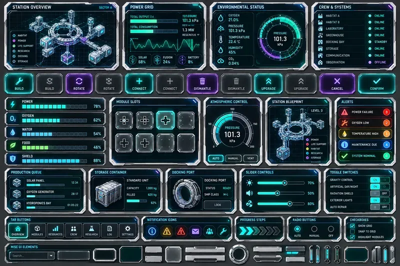 Scifi Holographic Game UI Kit Sheets