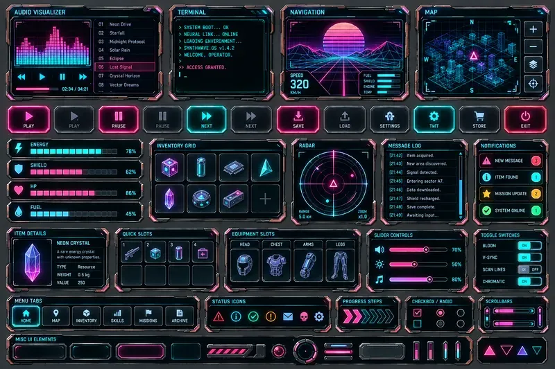 Scifi Holographic Game UI Kit Sheets