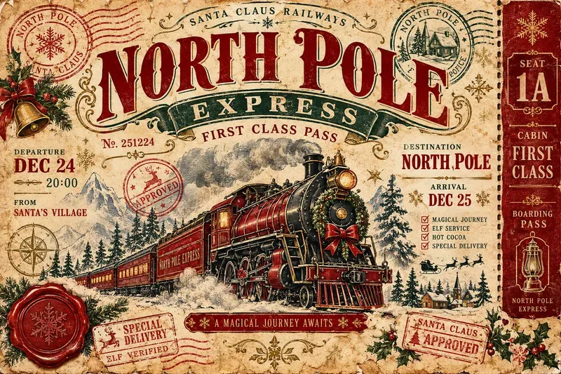 Vintage Christmas Travel Ticket Labels
