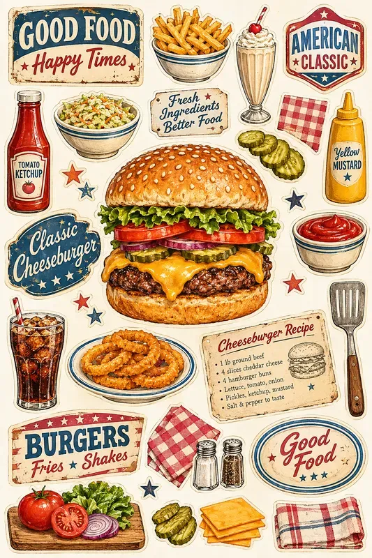 American Food Vintage Sticker Sheets