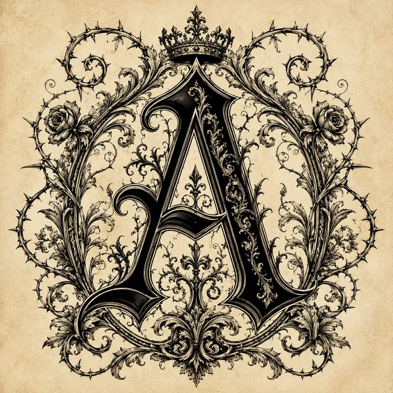 Ornate Gothic Floral Monogram Alphabets