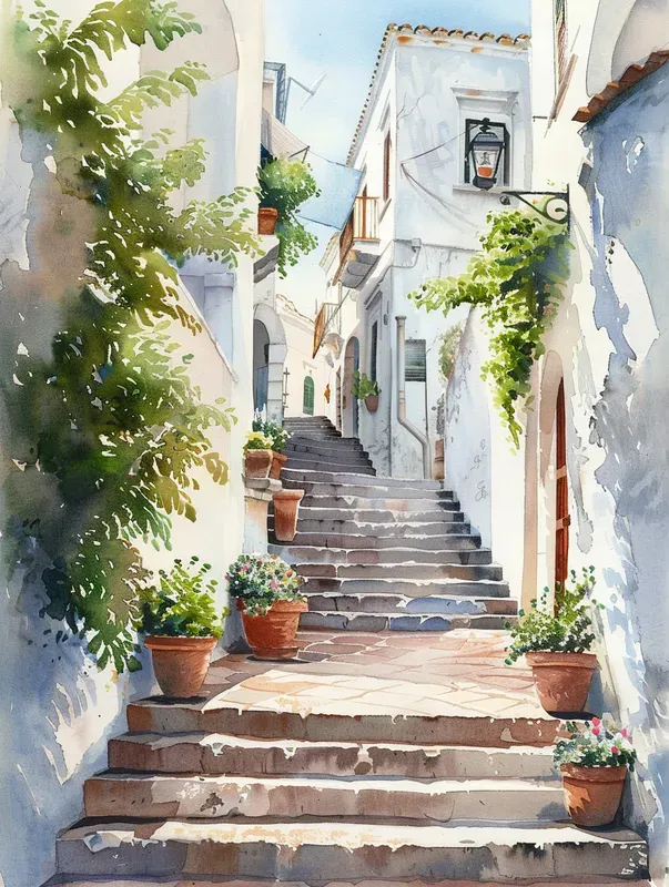 Mediterranean Watercolor Villages