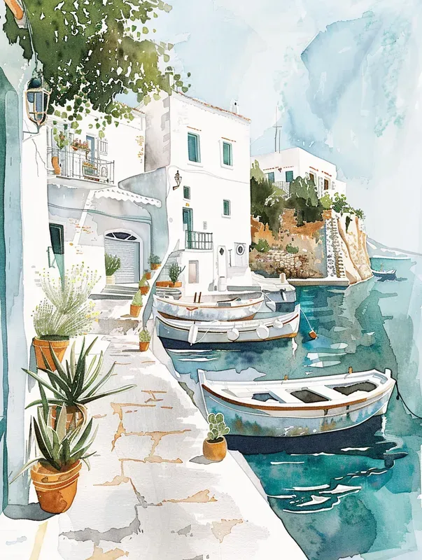 Mediterranean Watercolor Villages