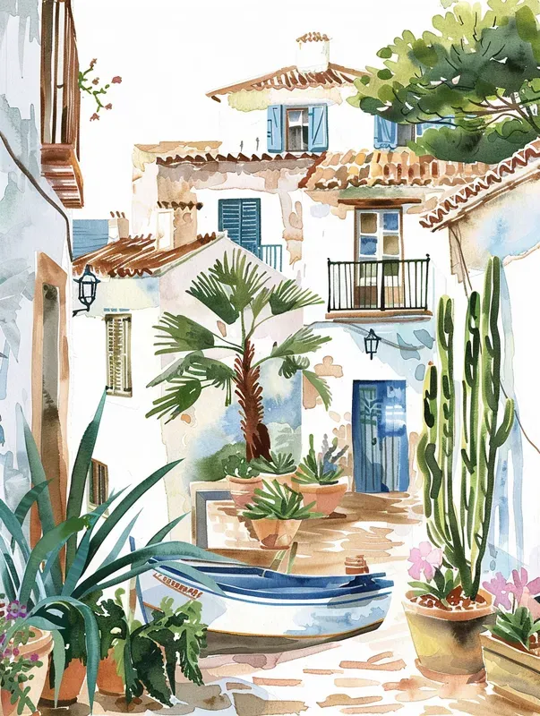 Mediterranean Watercolor Villages