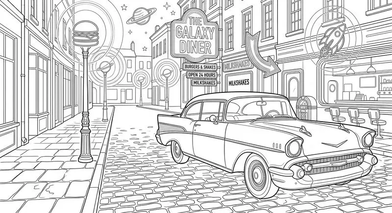 Vintage Cars Coloring Art