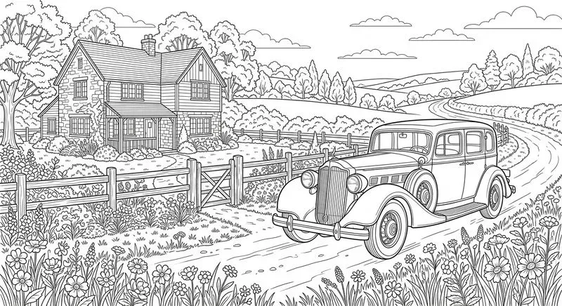 Vintage Cars Coloring Art