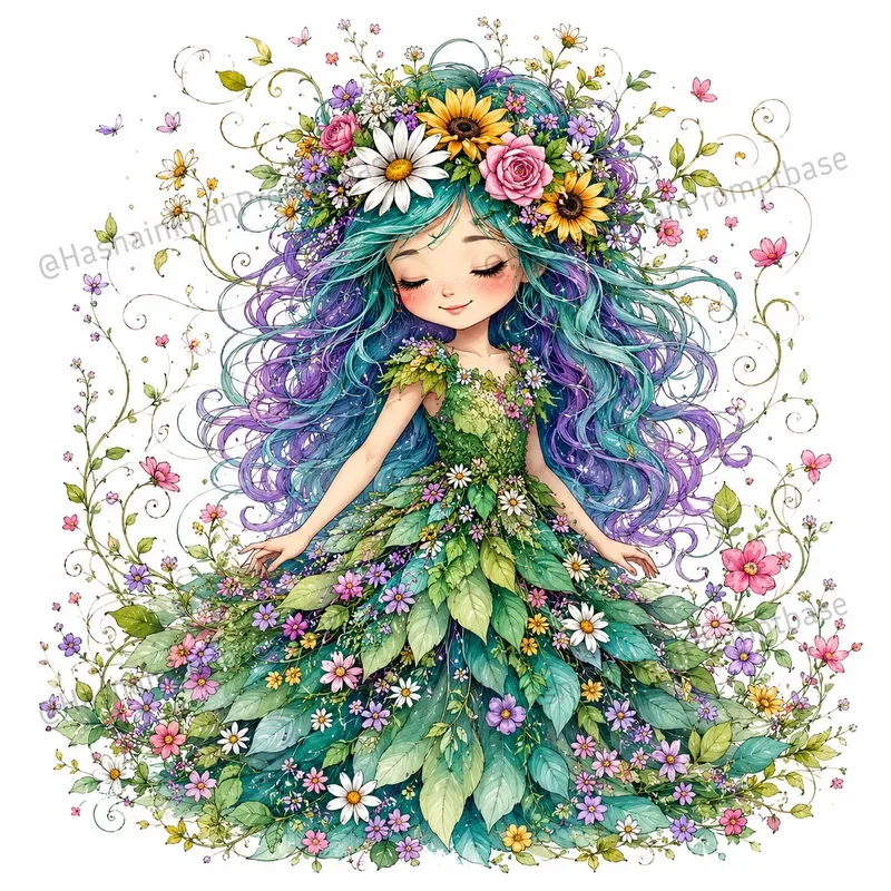 Whimsical Floral Girl Illustration Art