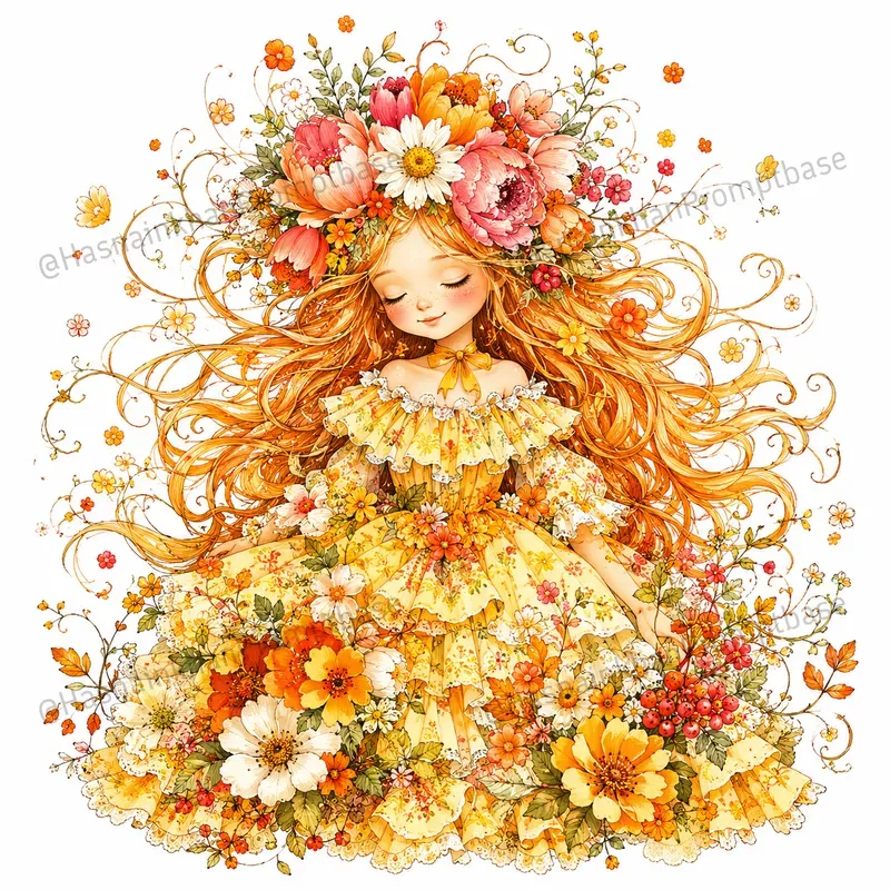 Whimsical Floral Girl Illustration Art