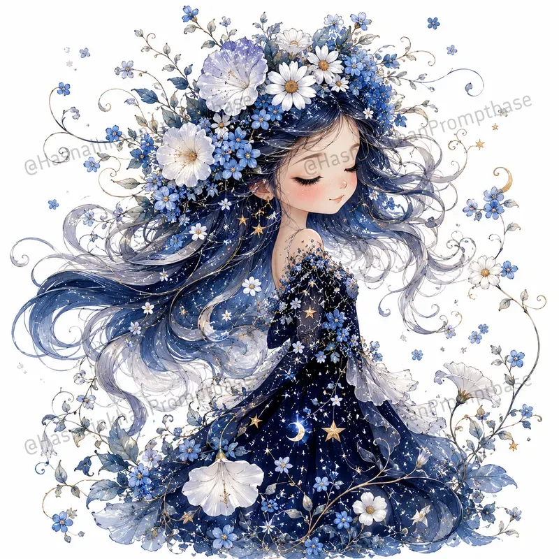Whimsical Floral Girl Illustration Art