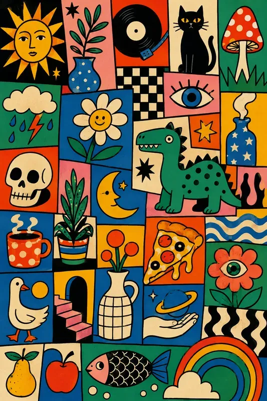 Retro Pop Art Patchwork Illustration Gens