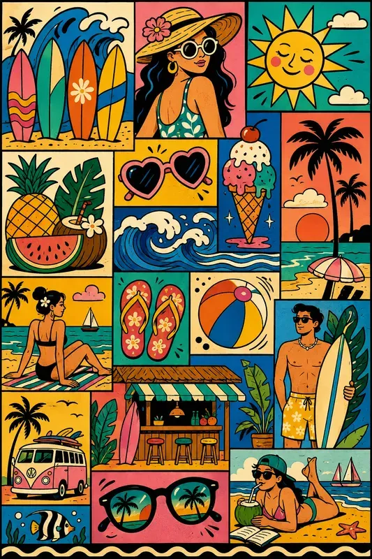 Retro Pop Art Patchwork Illustration Gens