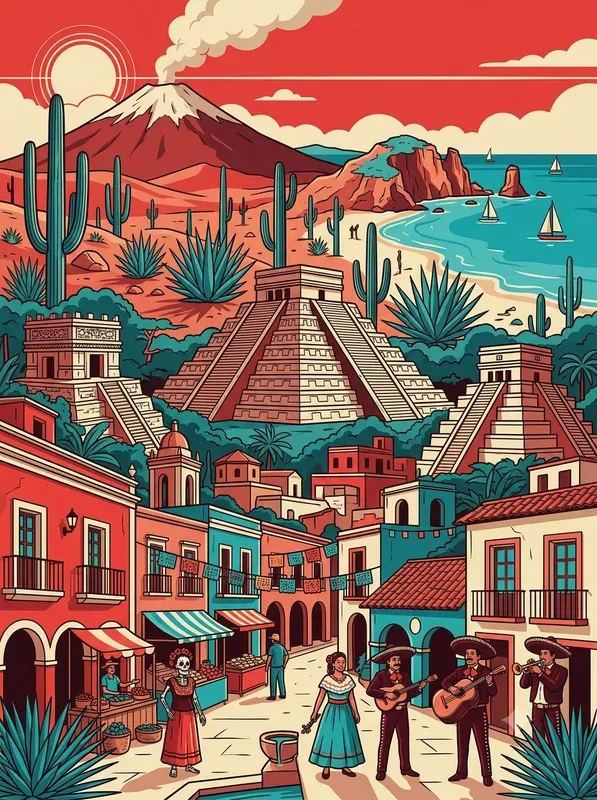 Retro Red Teal Travel Posters