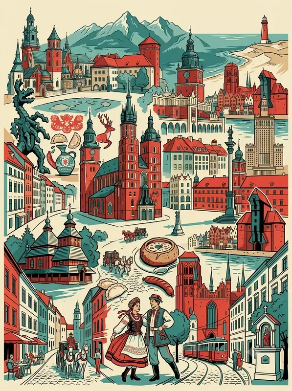 Retro Red Teal Travel Posters
