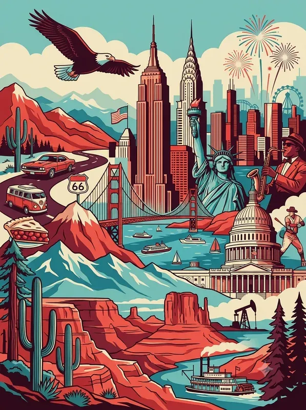 Retro Red Teal Travel Posters