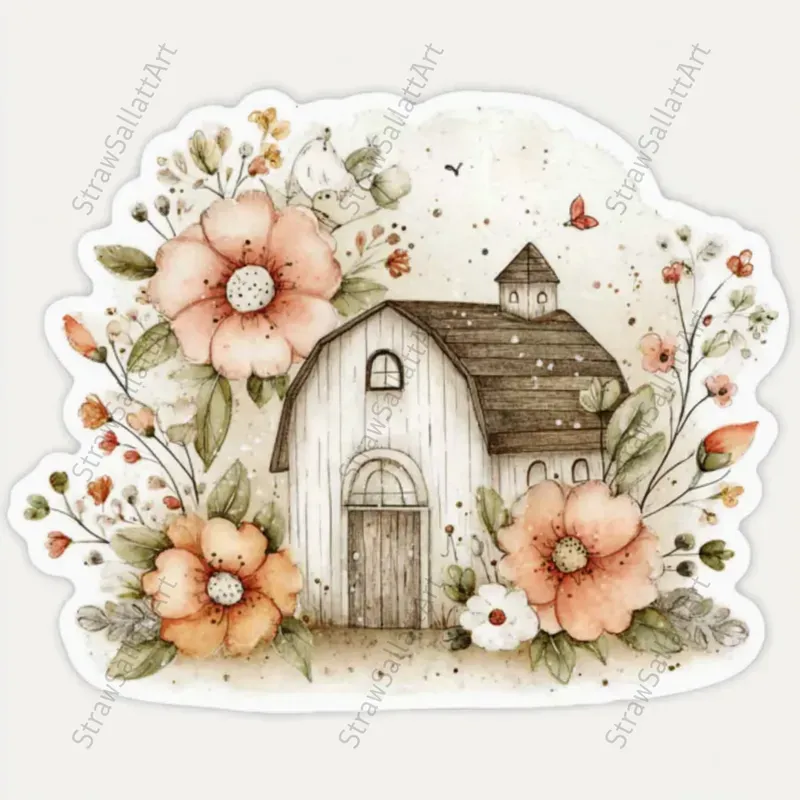 Romantic Cottage Peony Stickers Clipart