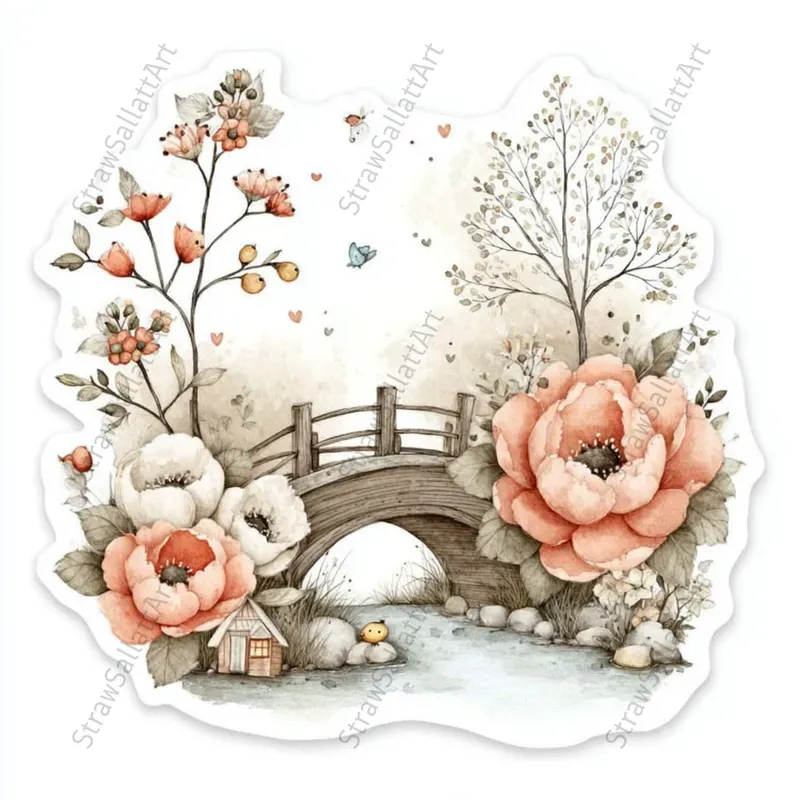 Romantic Cottage Peony Stickers Clipart