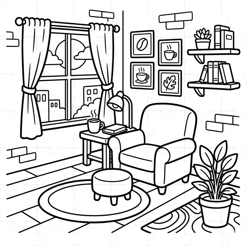 Cozy Scene KDP Coloring Page Scenes