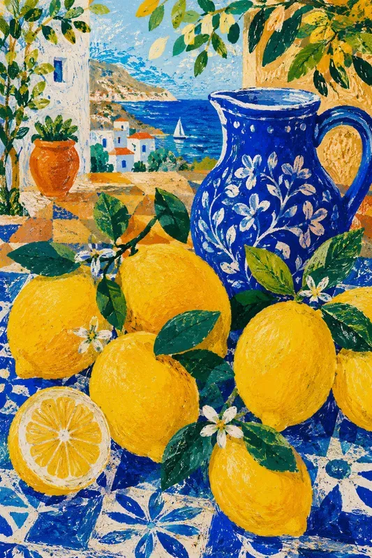 Amalfi Lemon Folk Art Gouache Wall Prints