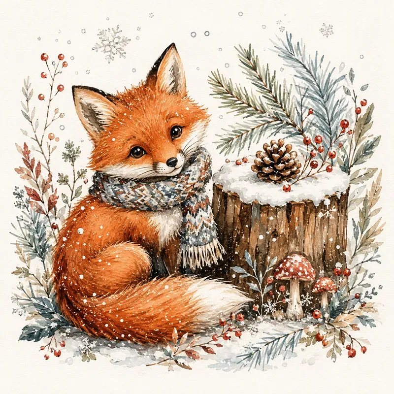 Whimsical Winter Watercolor Folk Art