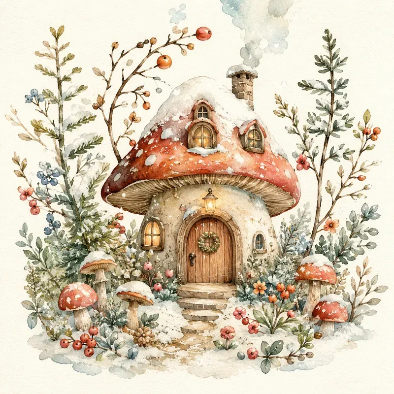 Whimsical Winter Watercolor Folk Art