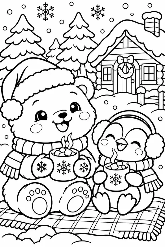 Cute Winter Christmas Coloring Pages