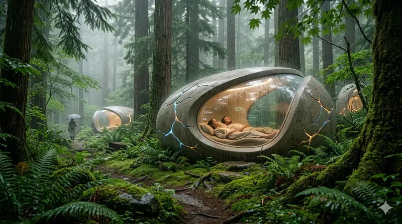 Futuristic Forest Wellness Pods