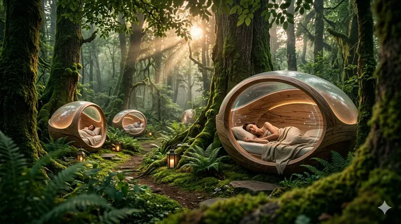 Futuristic Forest Wellness Pods