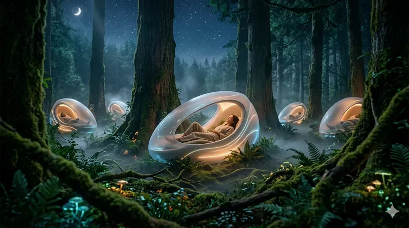 Futuristic Forest Wellness Pods