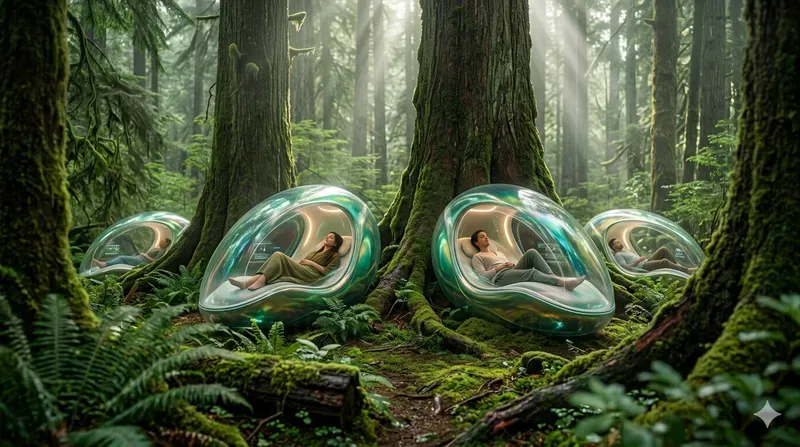 Futuristic Forest Wellness Pods