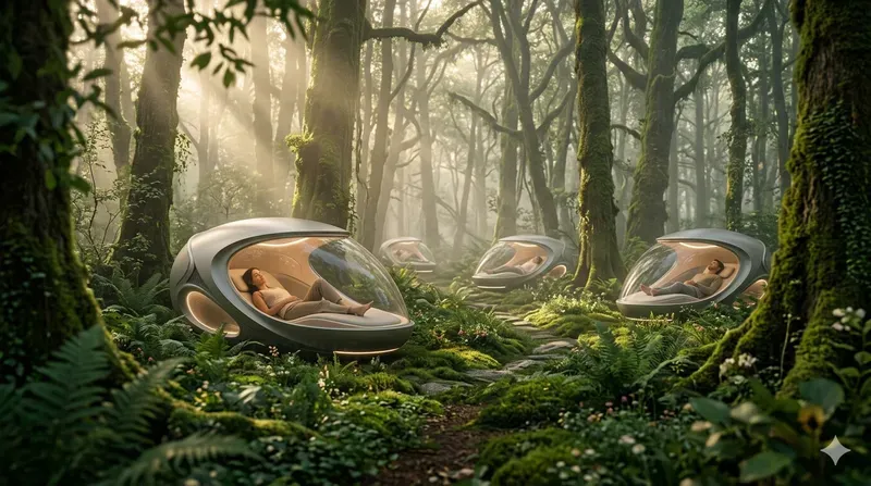 Futuristic Forest Wellness Pods