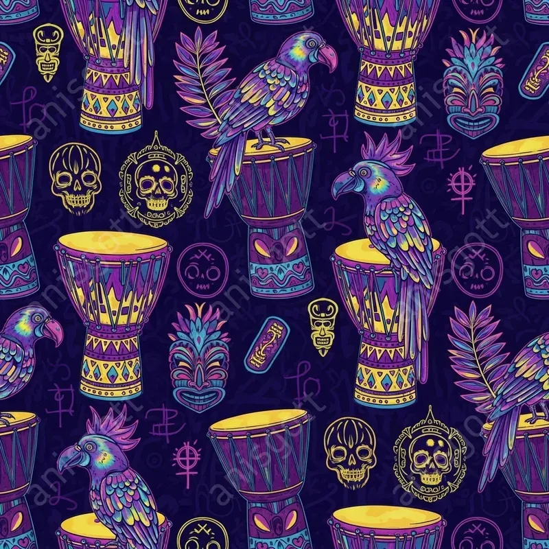 Vivid Voodoo Island Neon Tiki Patterns