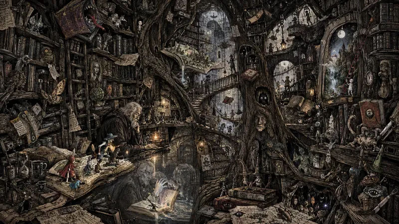 Surreal Living Books Library Ink Art