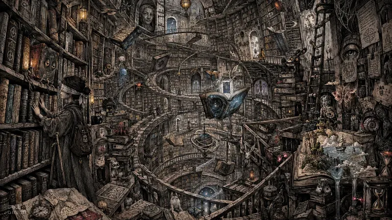 Surreal Living Books Library Ink Art