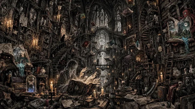 Surreal Living Books Library Ink Art