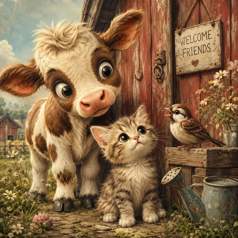 Whimsical Farmyard Animal Portraits