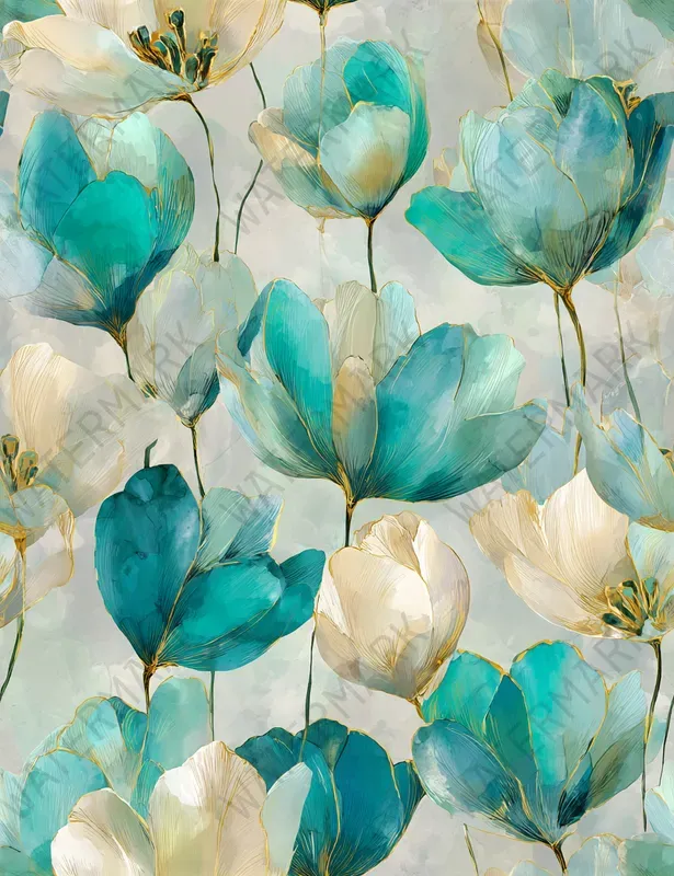 Romantic Teal Seamless Patterns
