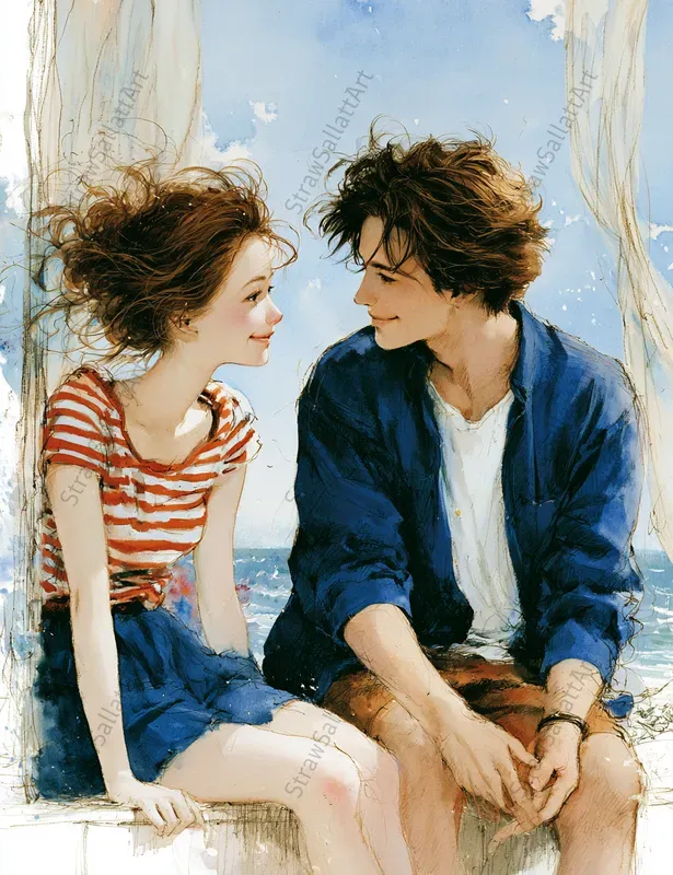 Summer Romantic 1950s Couple Art Prints