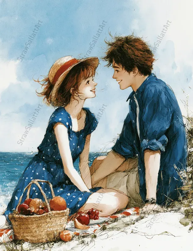 Summer Romantic 1950s Couple Art Prints