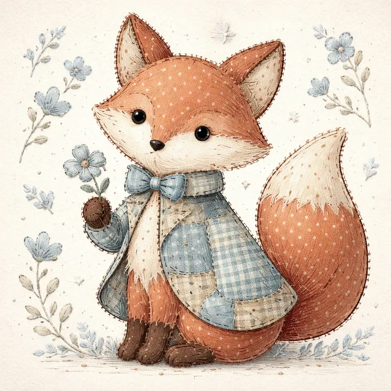 Patchwork Whimsical Animal Art Style