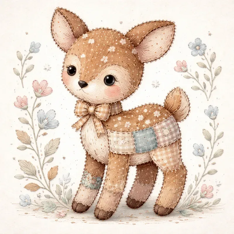 Patchwork Whimsical Animal Art Style