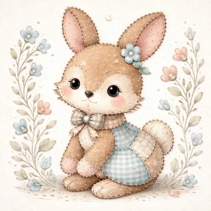 Patchwork Whimsical Animal Art Style