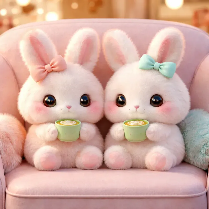 Kawaii Plush Animals With Cute Drinks