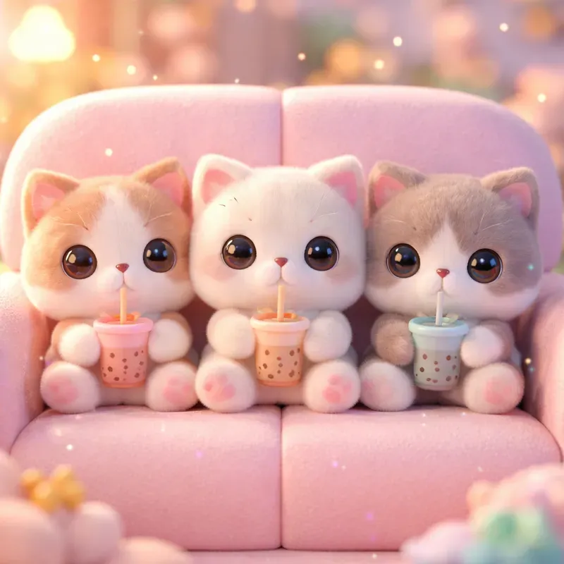 Kawaii Plush Animals With Cute Drinks