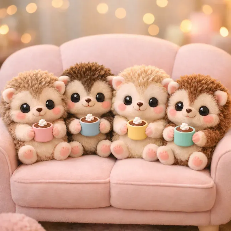 Kawaii Plush Animals With Cute Drinks