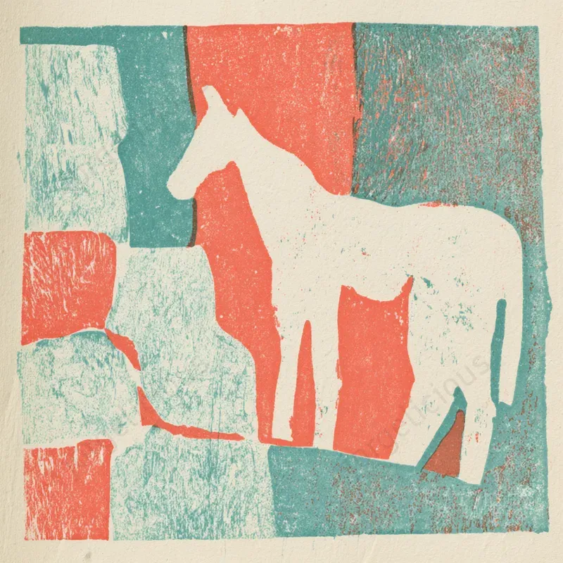 Vintage Twocolor Linocut Scenes