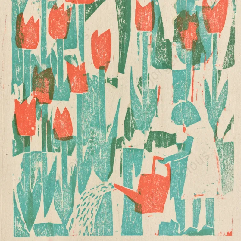 Vintage Twocolor Linocut Scenes