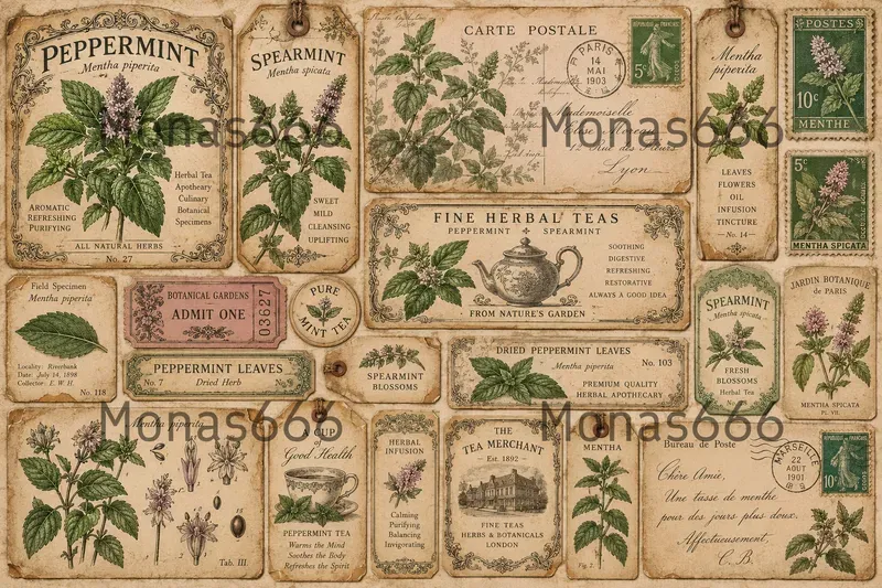 Victorian Botanical Tea Ephemera Sheets