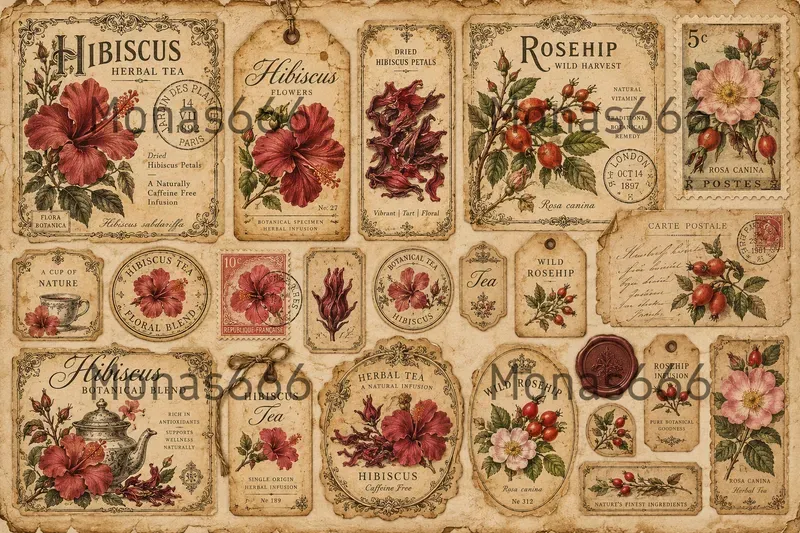 Victorian Botanical Tea Ephemera Sheets