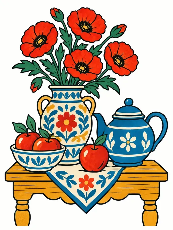 Retro Bold Line Folk Vector Art